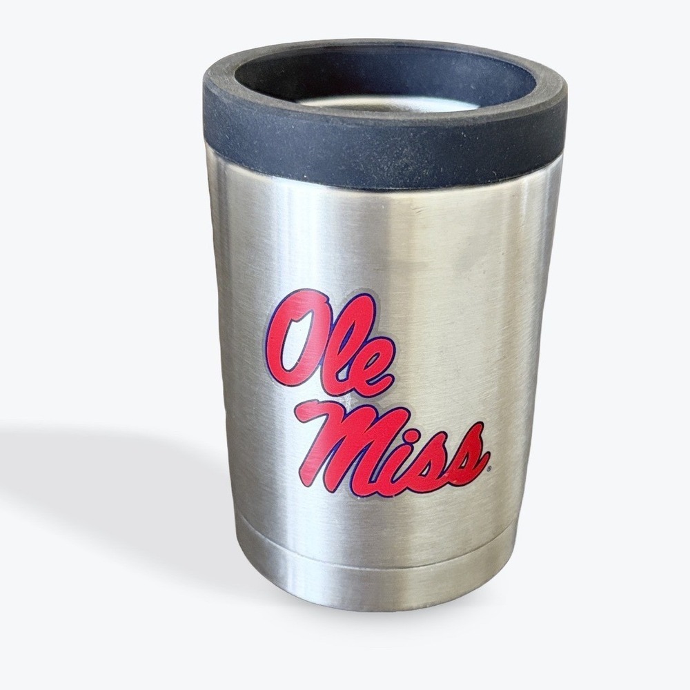 Ole Miss Rebels Gametime Stainless Steel 12oz Can Cooler Silver Logo